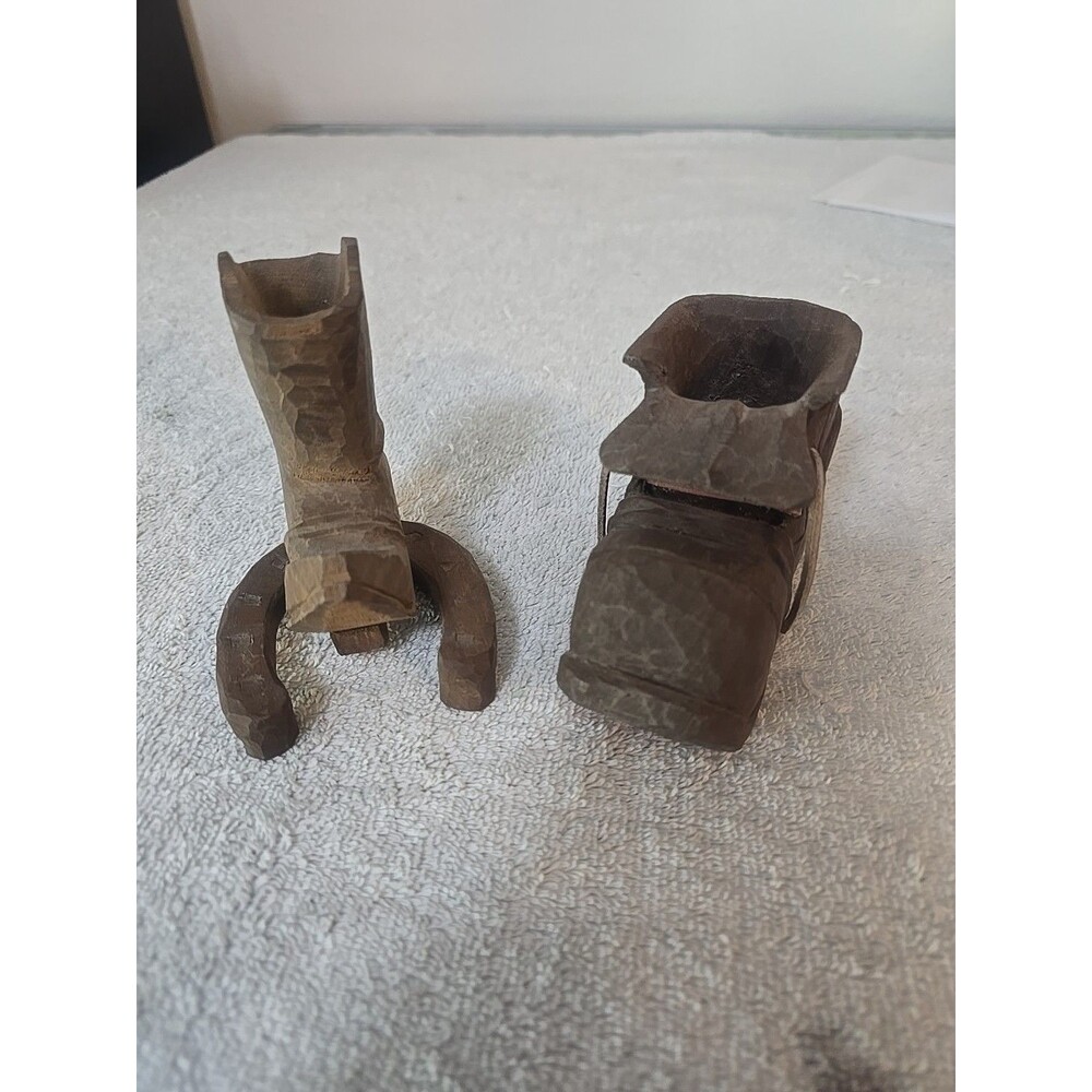 Hand Carved Wood Boots, Signed  3"-4" Tall